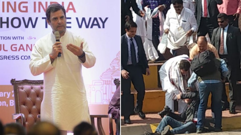 Photographer falls. Rahul Gandhi hurries to his rescue, wins hearts.