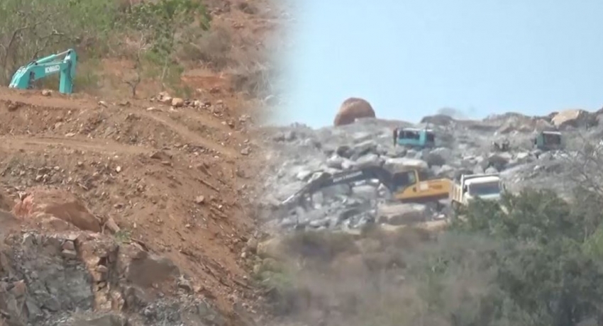 An illegal quarry inside the elephant reserve in Hambanthota