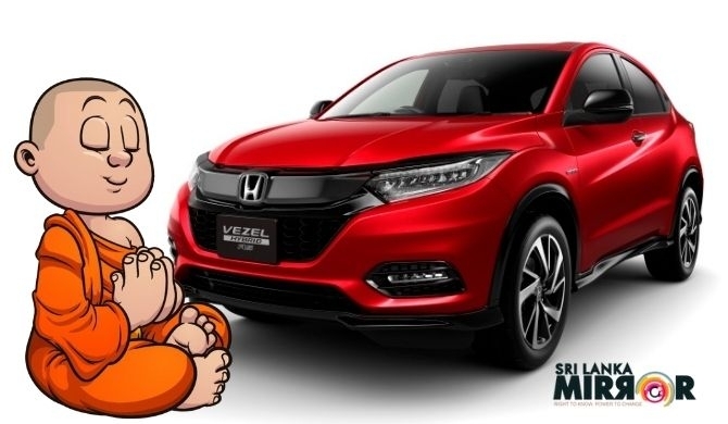 The Honda Vezel luxury vehicle belonging to Dematagoda Ruwan, with a monk!