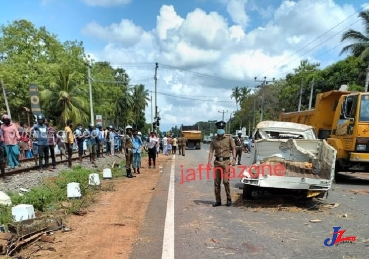 Train collides with Batta model van in Mirusuvil area this morning!