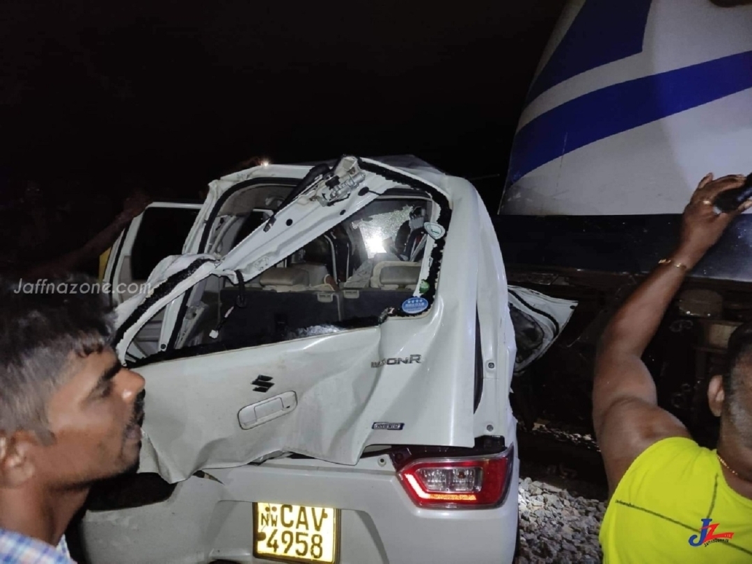 A car collided with train at J/Nedunkulam- Ariyalai area ! Two youth tragically killed at the spot …